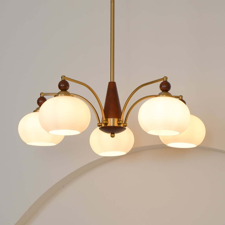 Retro Wood & Brass Chandelier