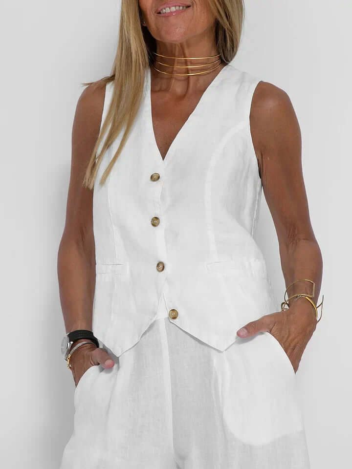 Women's Linen Two-Piece Vest Set