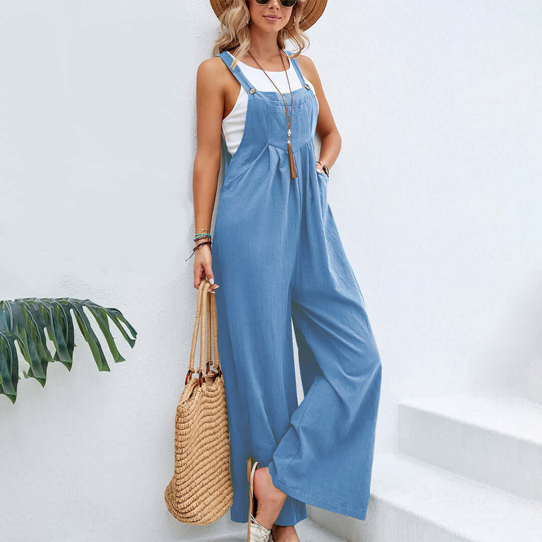 Lightweight Sleeveless Wide-Leg Jumpsuit