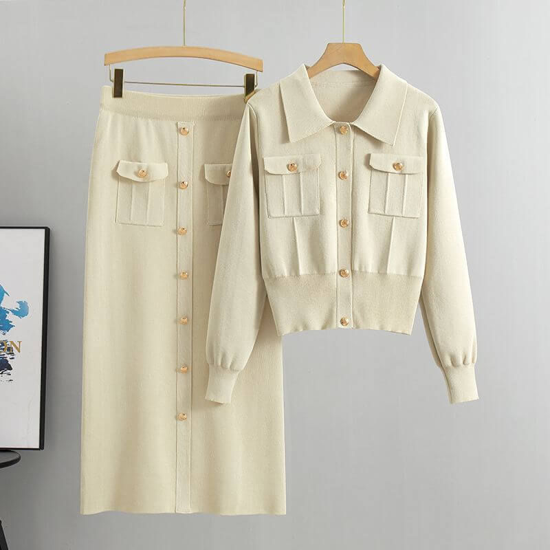 Women's Knit Top & Hip Wrap Skirt Set