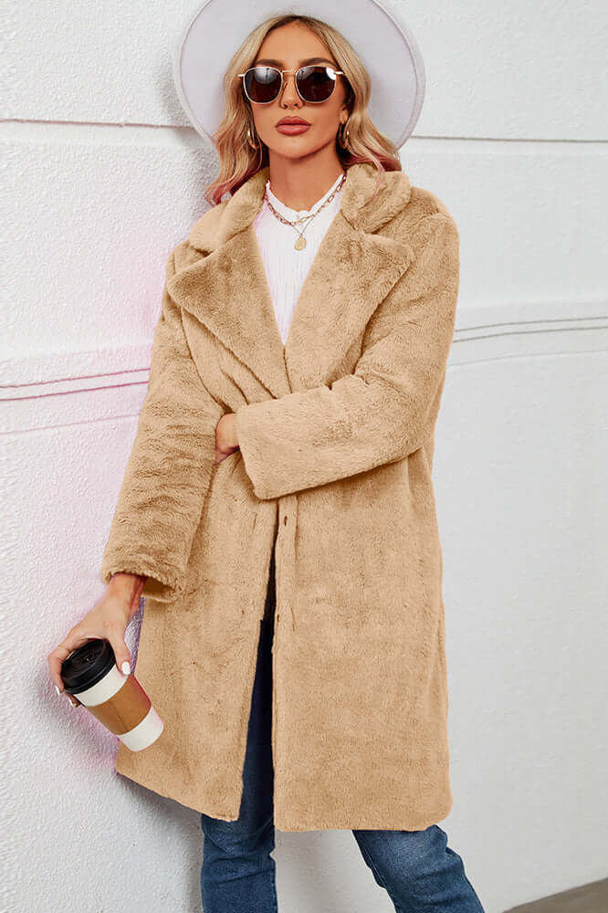 Damen Kunstpelz Teddy Mantel lang kuschelig Kunstpelz modisch