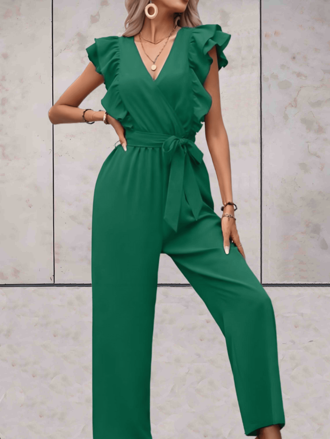 Women's Ruffle Sleeve V-Neck Jumpsuit