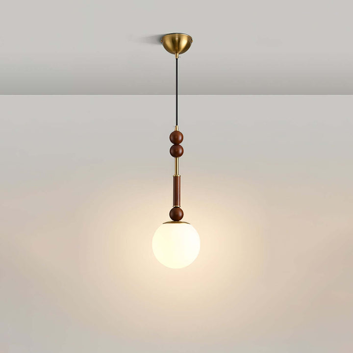 Elegant Glass Pendant Lamp with Wooden & Brass Accents