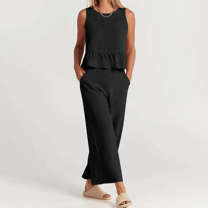 Women's Ruffled Sleeveless Top & Wide-Leg Pants Set