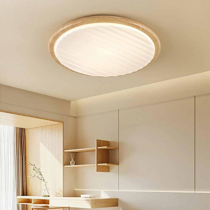 Round Wooden LED Ceiling Light for Bedroom