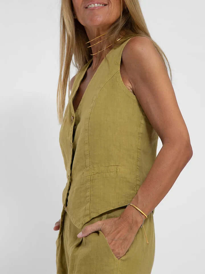 Women's Linen Two-Piece Vest Set
