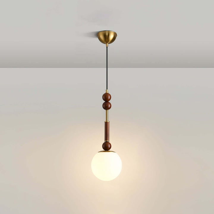Elegant Glass Pendant Lamp with Wooden & Brass Accents