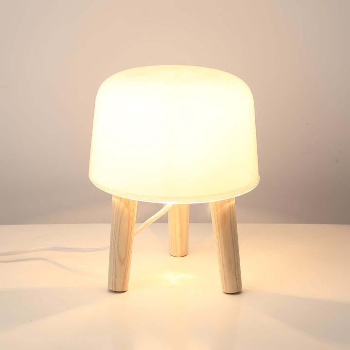 Wooden Tripod Table Lamp with Glass Shade