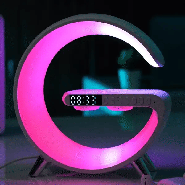 Unisex Digital Alarm Clock: Features Bluetooth speaker, atmosphere lamp & wireless phone charging.