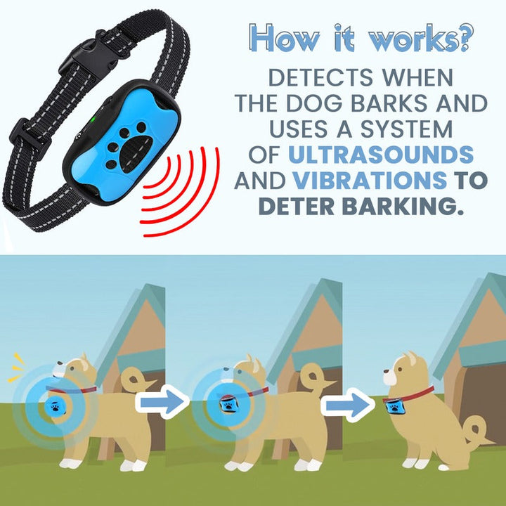 Modern pet anti-bark dog collar with humane vibration for gentle, effective bark correction.