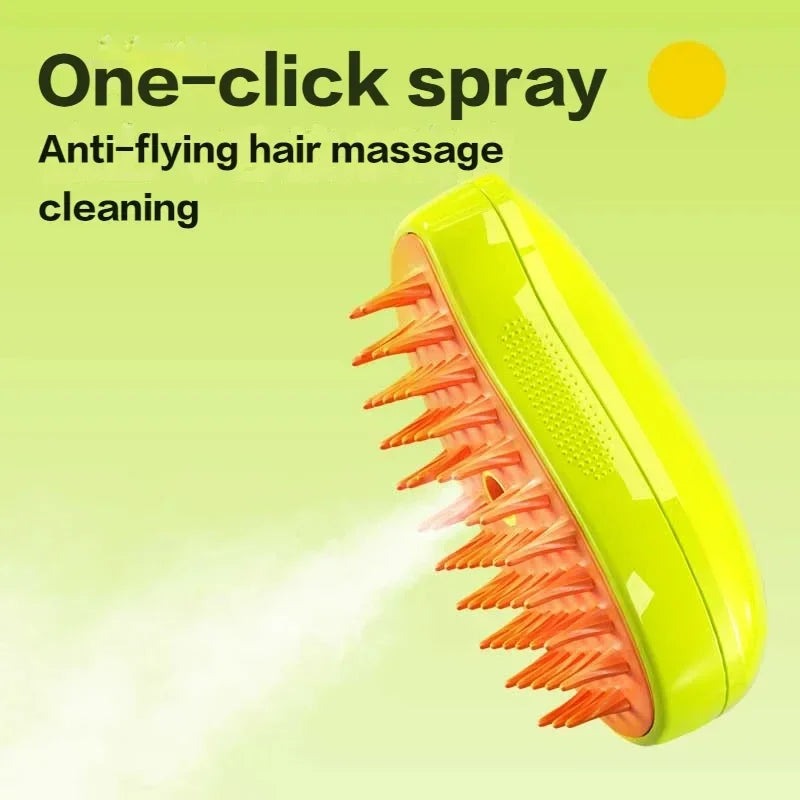 Comfortable cat enjoying a massage with the Pet 3-in-1 Steam Cat Brush, promoting relaxation & healthy skin.