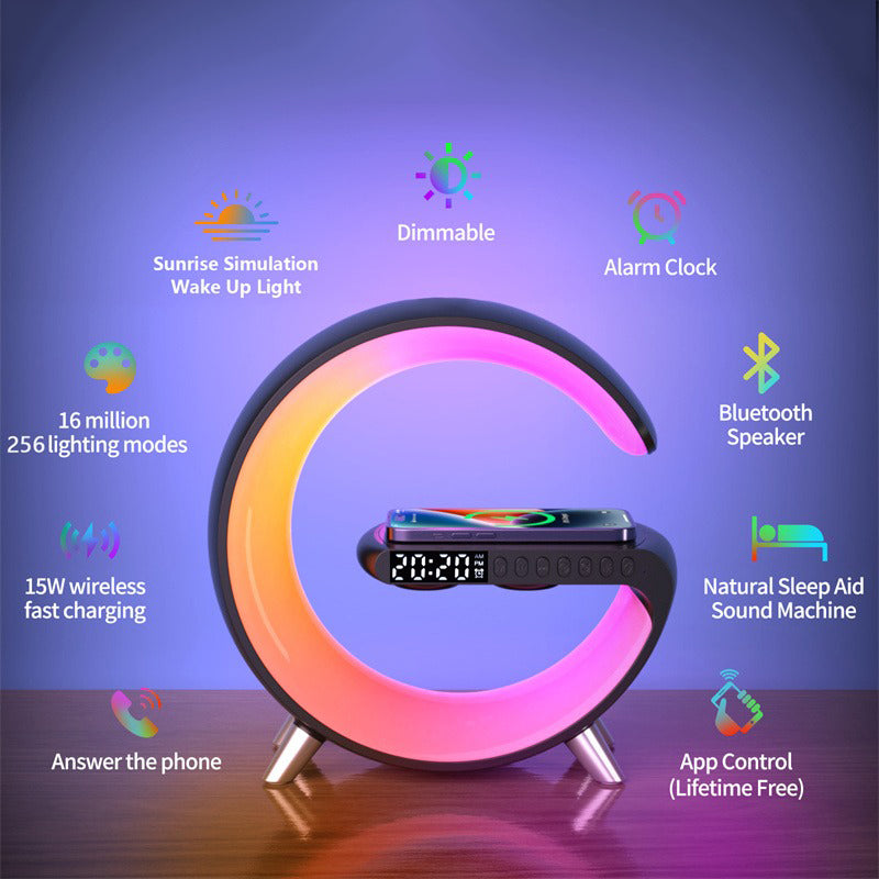 Sleek Home Tech Smart Clock with Wake Up Light, Sleep Aid & Integrated Wireless Charger.
