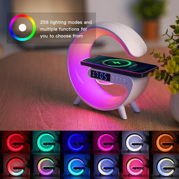 Smart Alarm Clock with Dimmable Mood Light, Speaker & Fast Wireless Phone Charger.