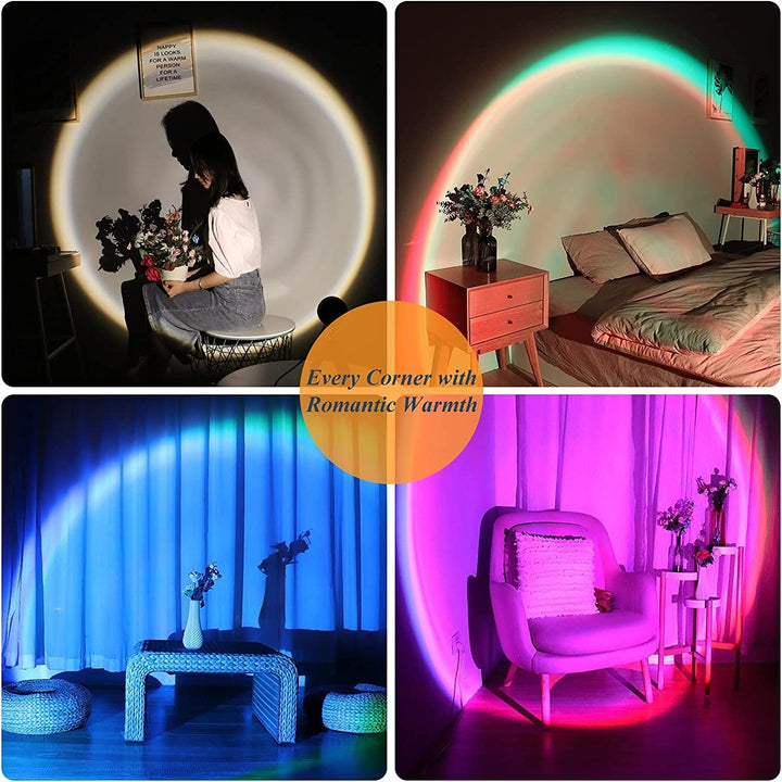 Modern smart sunset projector lamp with remote control, delivers immersive ambient lighting. Great for mood & room decor.