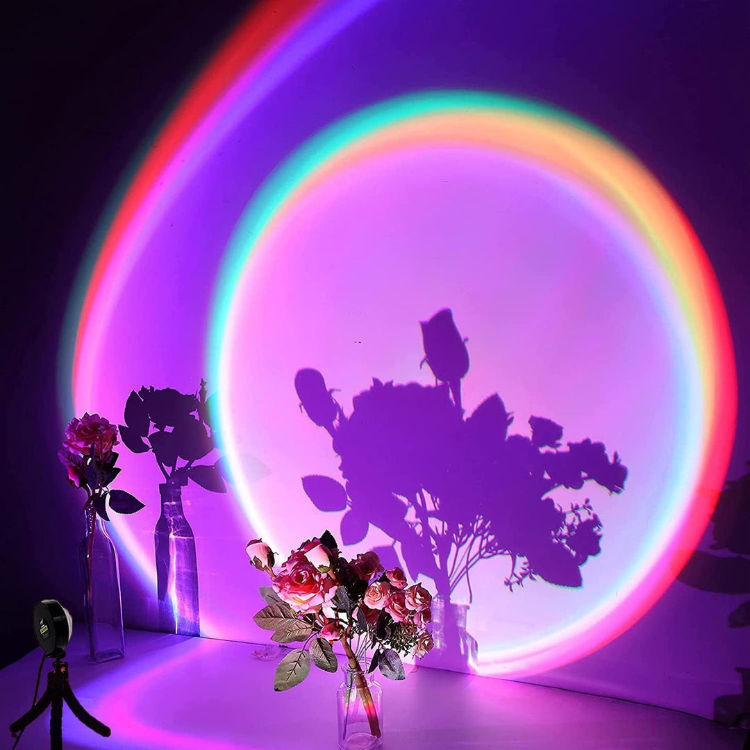 USB-powered LED sunset projector lamp with remote. Projects stunning, colorful sunset ambiance for relaxing room decor.