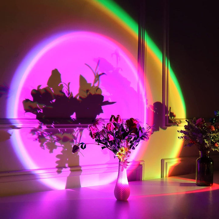 Stylish smart sunset projector lamp with remote, enhances room decor. Provides vibrant, mood-setting ambient light for any space.