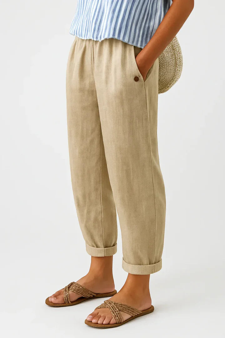 Women's breathable summer pants with elastic waistband, perfect for casual wear & comfort.