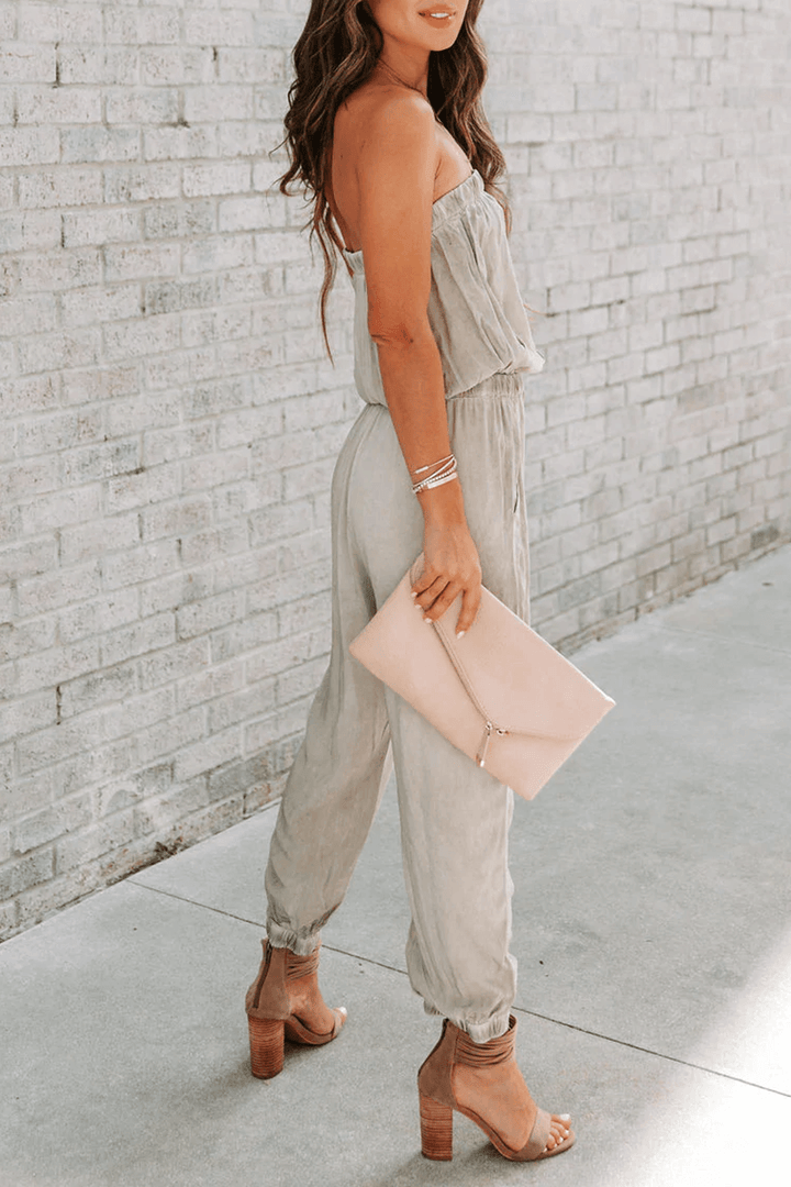Women's Strapless Drawstring Jumpsuit