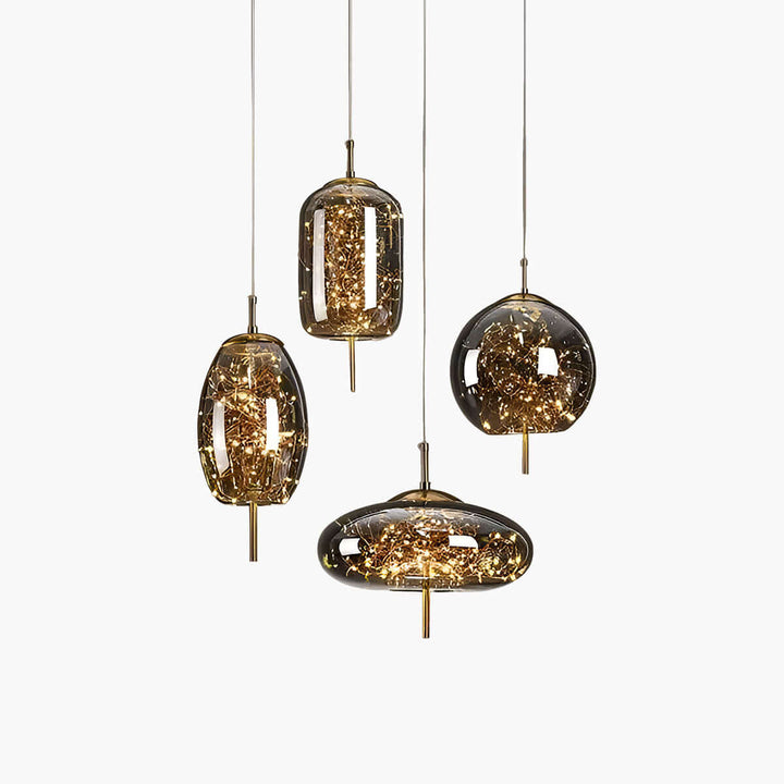 Brown Glass Pendant Light with Multiple Lights