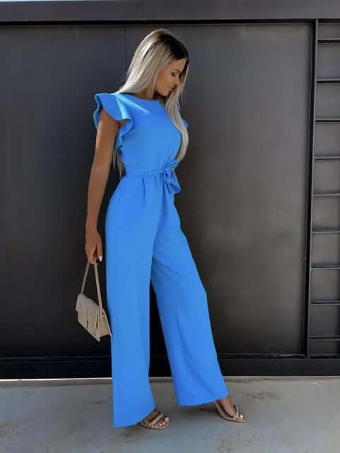 Women's Wide-Leg Jumpsuit with Ruffled Sleeves