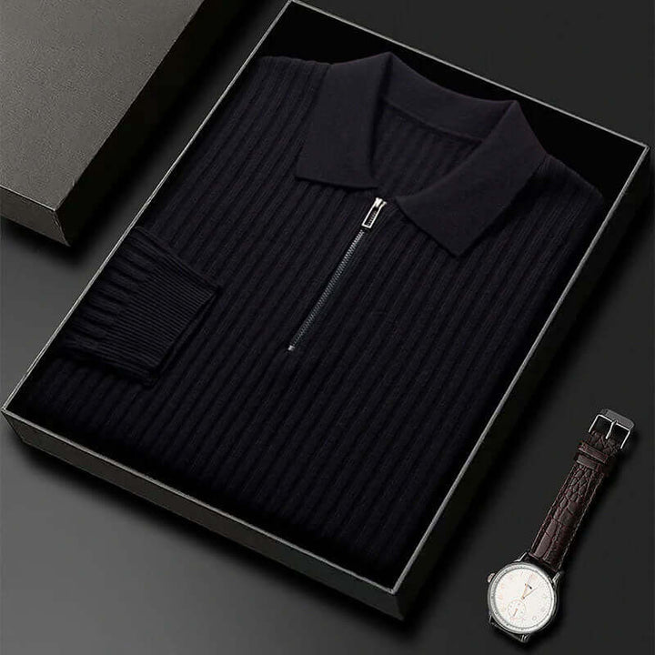 Men's Ribbed Half-Zip Knit Polo Sweater