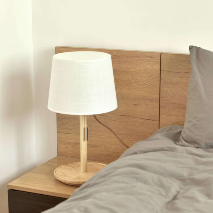 Nordic Walnut Wood Table Lamp with Fabric Shade