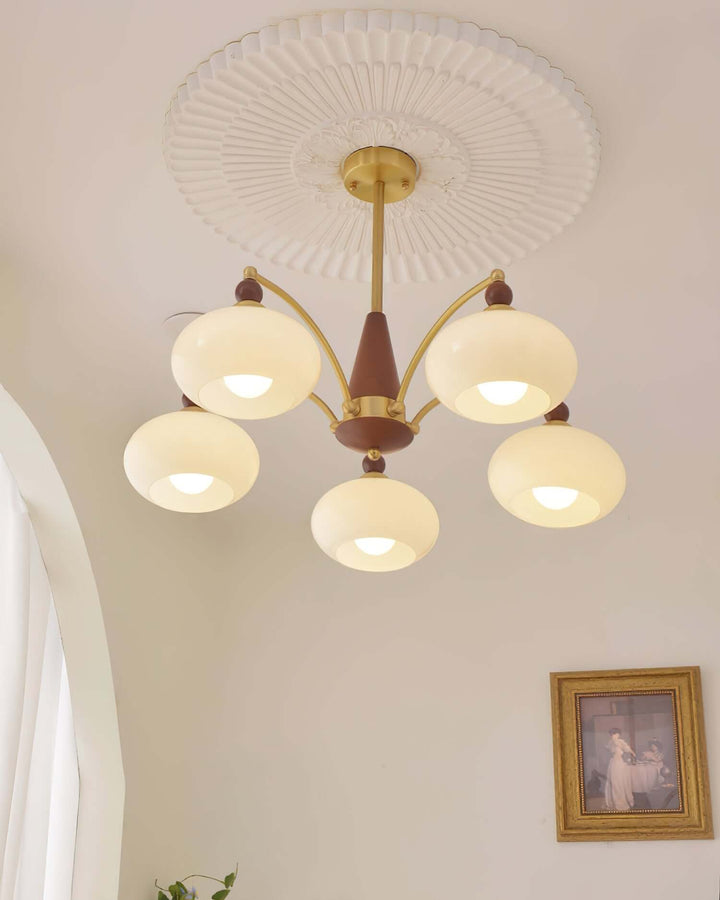 Retro Wood & Brass Chandelier