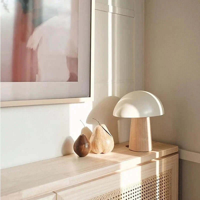 Modern Wood Table Lamp with Mushroom Design