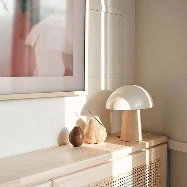 Modern Wood Table Lamp with Mushroom Design