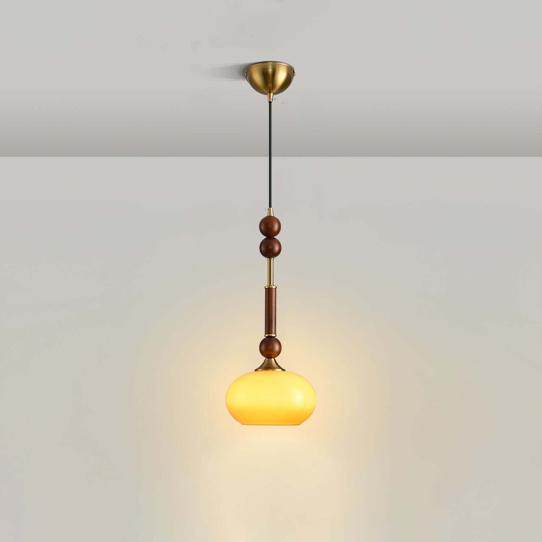 Elegant Glass Pendant Lamp with Wooden & Brass Accents