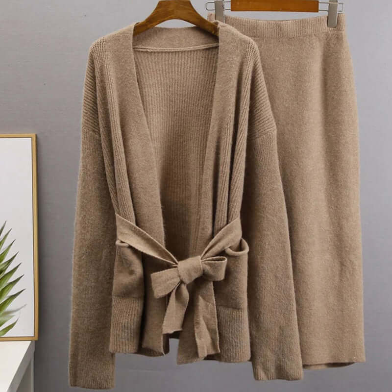 Women's Knitted Two-Piece Set with Elastic Waist Skirt