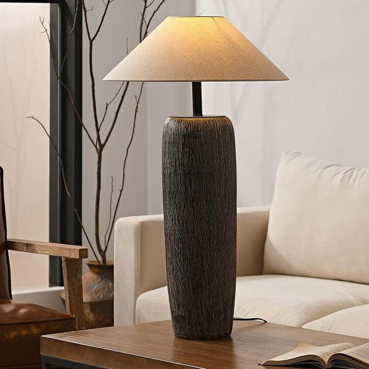Rustic Wood Floor Lamp with Metal Accents