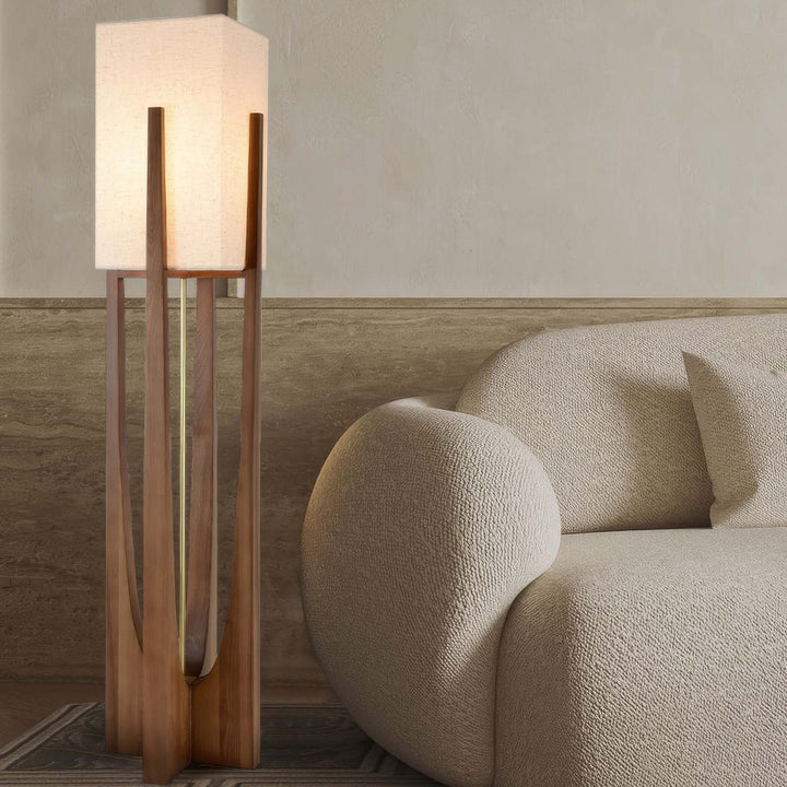 Adjustable Wooden Floor Lamp with Fabric Shade