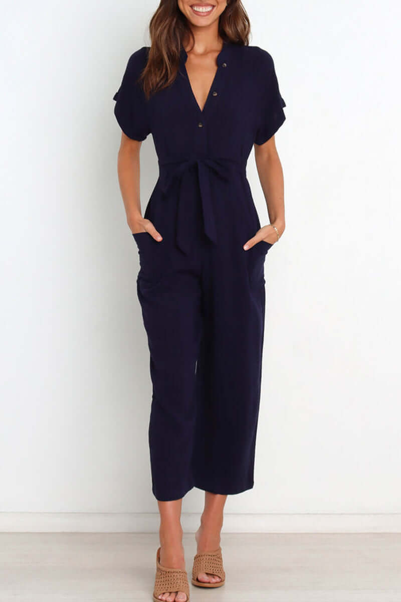 Women's V-Neck Button-Down Jumpsuit