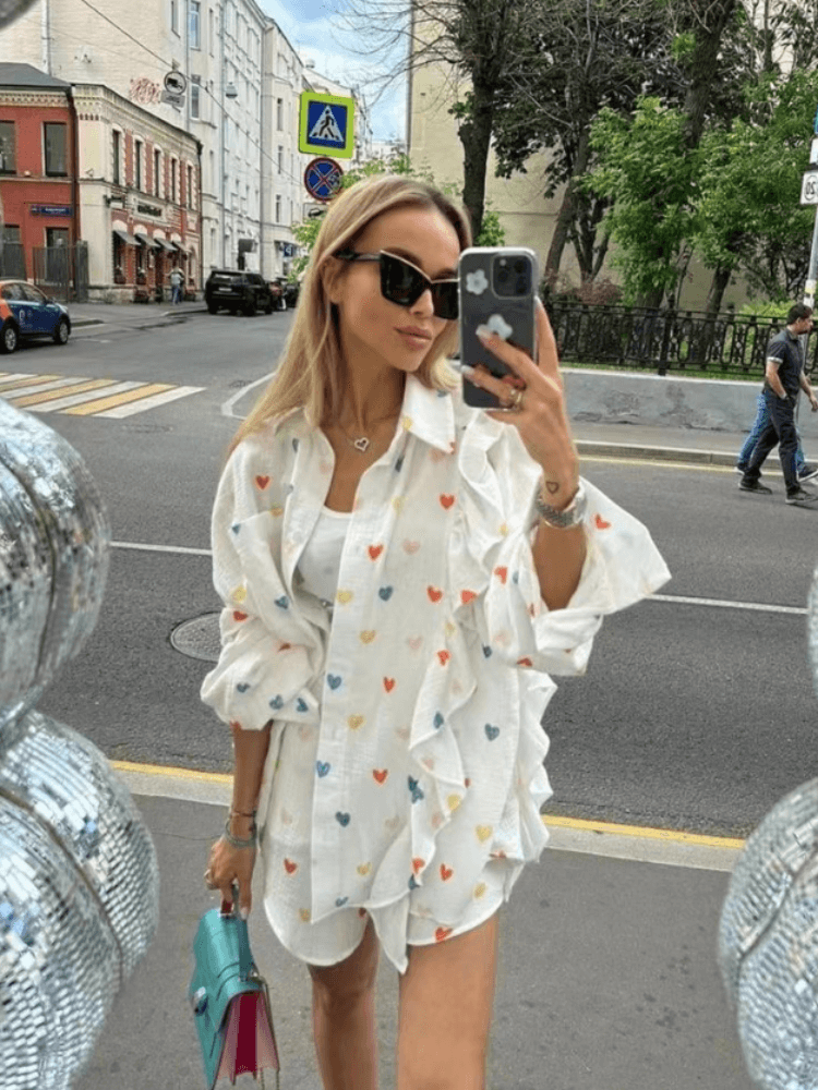 Women's Ruffled Blouse & Shorts Co-ord Set