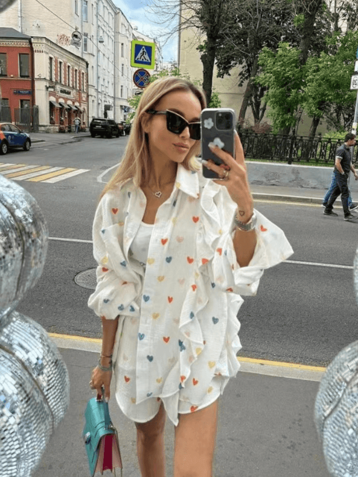 Women's Ruffled Blouse & Shorts Co-ord Set