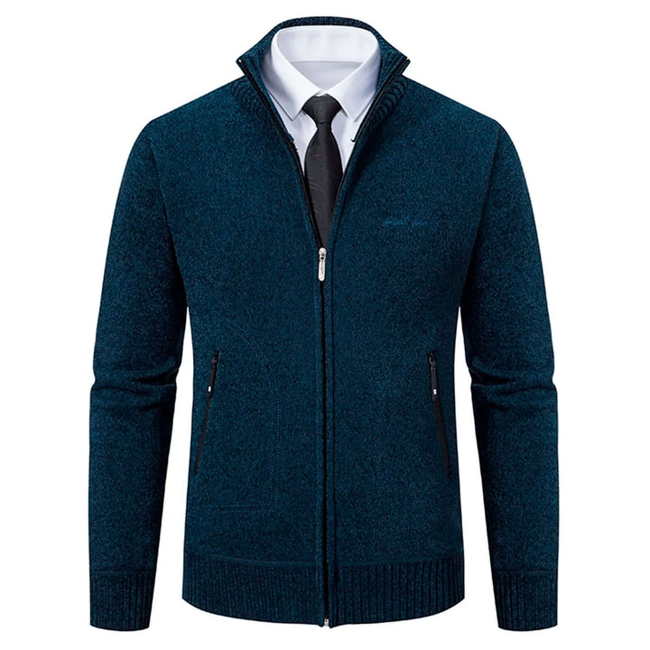 Men's Knitted Cardigan with Stand-Up Collar