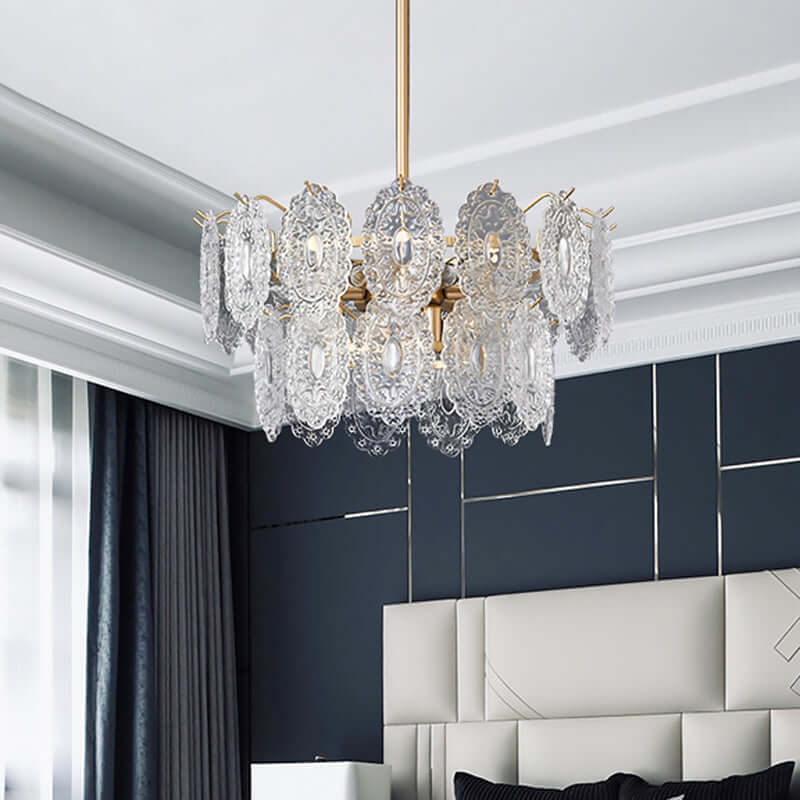 Crystal Panel Chandelier, Embossed Lighting Fixture