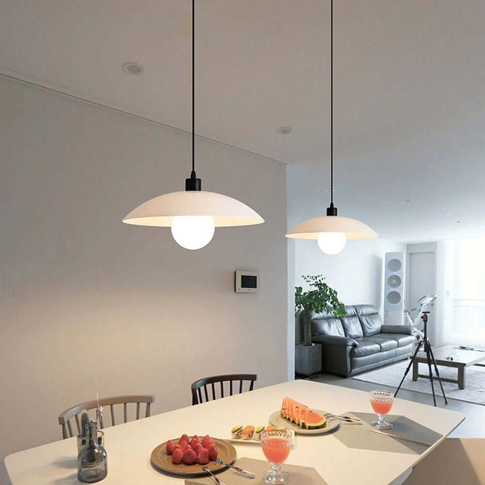 Modern White Glass Disc Pendant Light Fixture