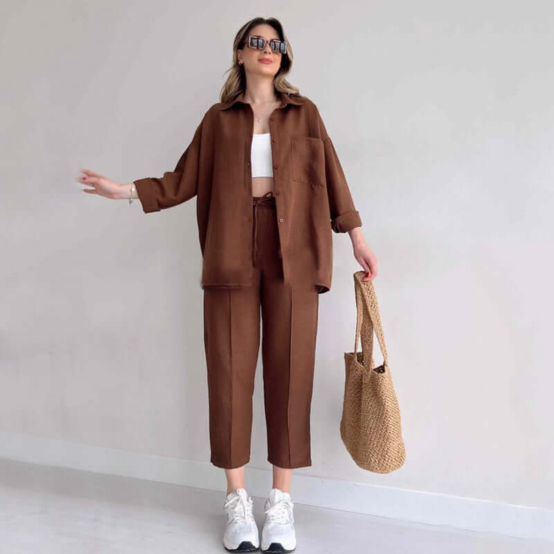 Women's  Oversized Shirt & Wide-Leg Trousers