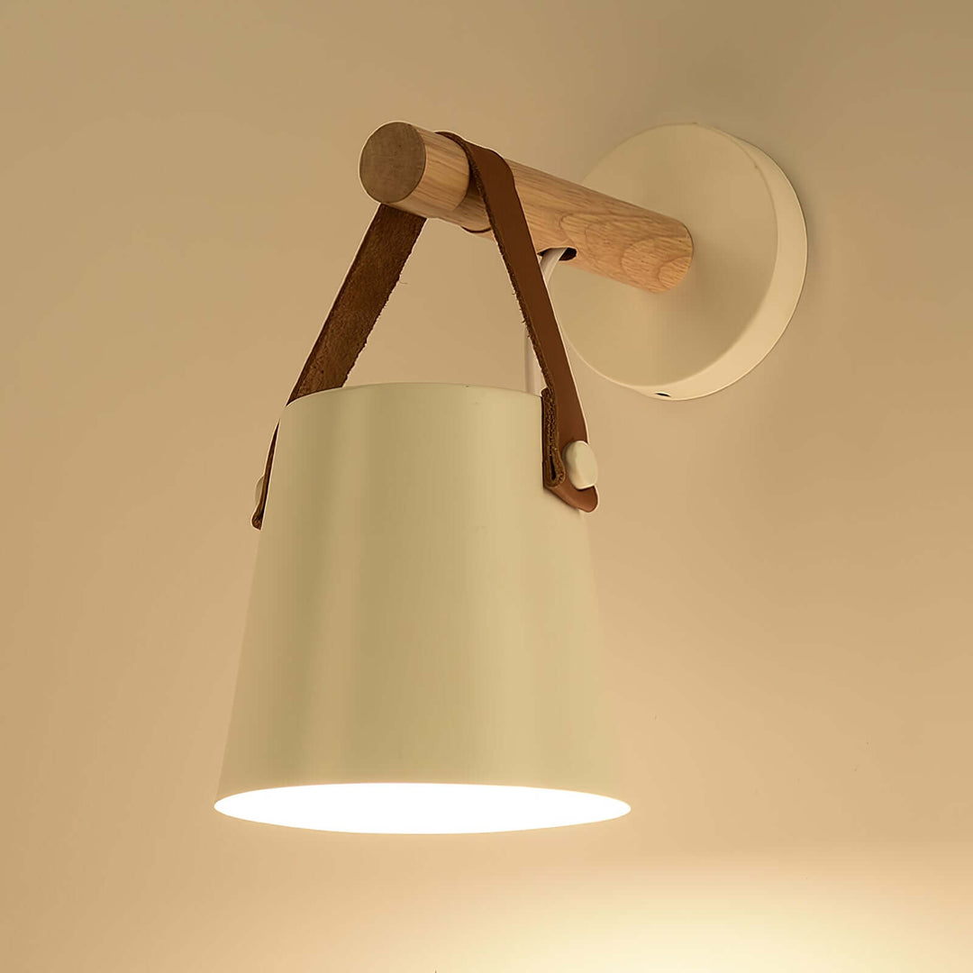 Conical Wooden Wall Light with Leather Strap