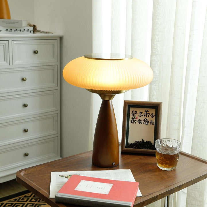 Wooden Table Lamp with Glass Shade 30cm