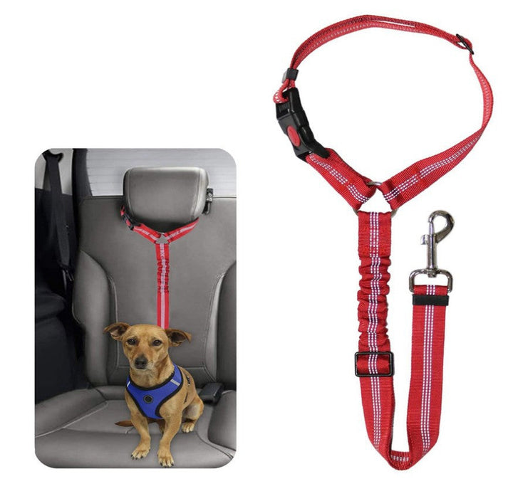 "Adjustable dog car seat belt providing safety, comfort, and tangle-free movement during car rides, easy to install."