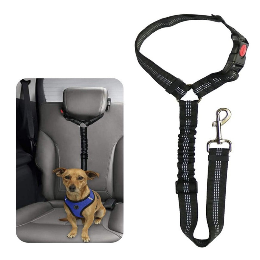 "Adjustable dog car seat belt providing safety, comfort, and tangle-free movement during car rides, easy to install."