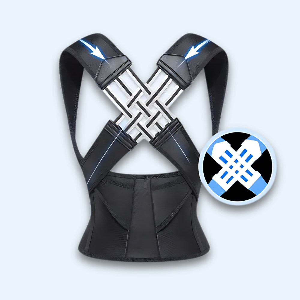 "Adjustable unisex posture corrector for improved back alignment; breathable, lightweight, and invisible under clothing."