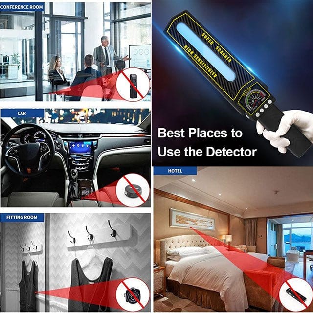 Advanced GPS bug detector with sleek design, 12 LED lights, and wireless signal detection, ideal for privacy protection.
