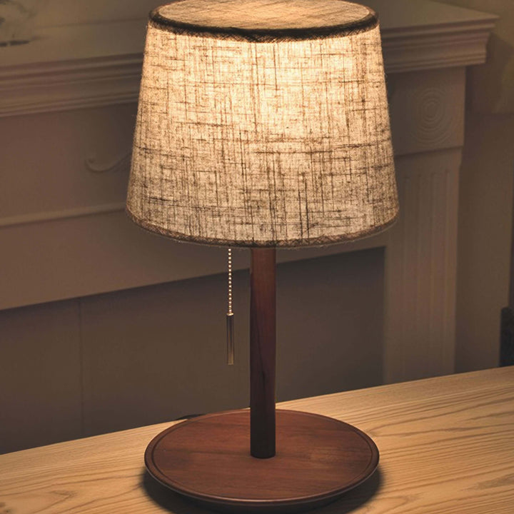 Nordic Walnut Wood Table Lamp with Fabric Shade