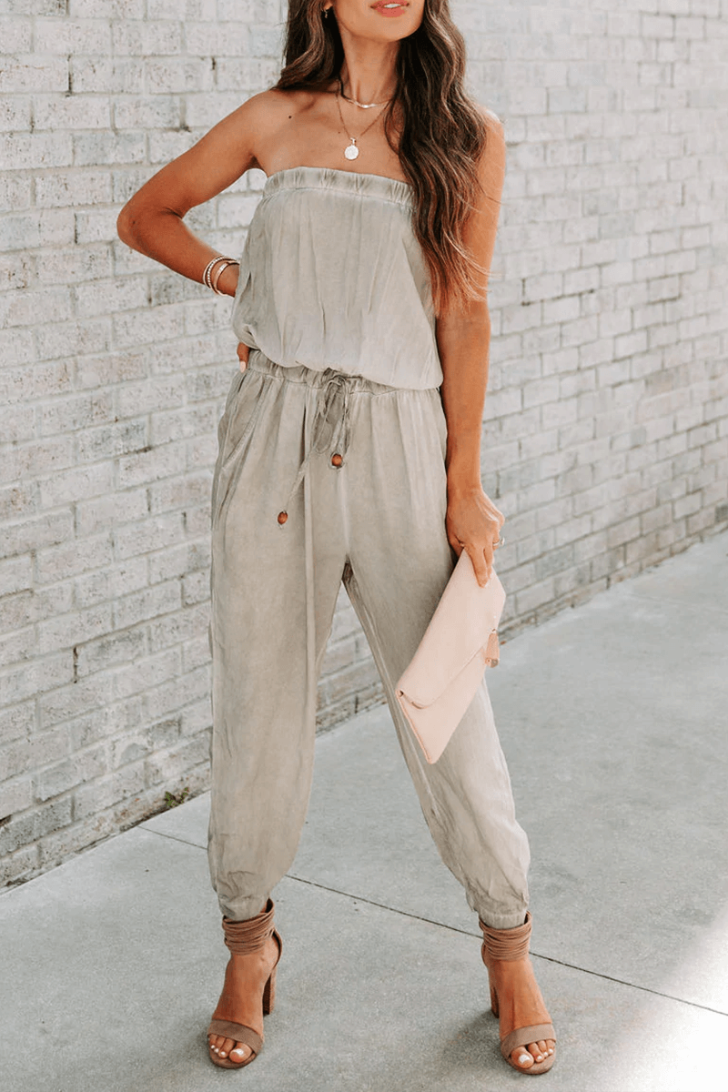 Women's Strapless Drawstring Jumpsuit