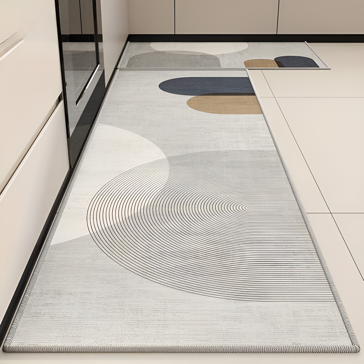 Ergonomic anti-fatigue kitchen runner mat, soft cushioned floor support. Easy clean and non-slip.