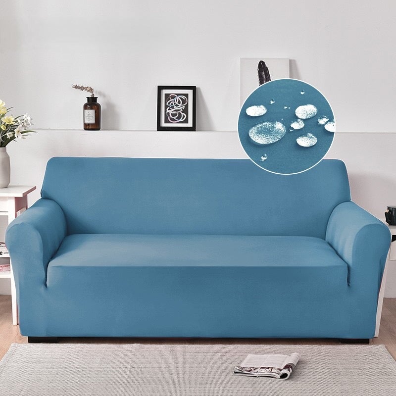 Aqua water-resistant sofa cover; vibrant color, universal fit; protects furniture from spills and stains; home decor upgrade.